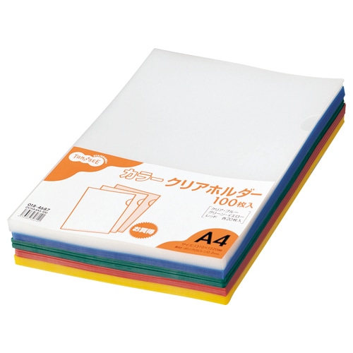 TANOSEE カラークリアホルダー(アソートタイプ) A4 5色 各色100枚 1箱（ご注文単位1箱）【直送品】
