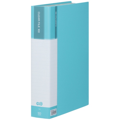 TANOSEE クリヤーファイル(台紙入) A4タテ 100ポケット 背幅62mm ライトブルー 1冊（ご注文単位1冊）【直送品】