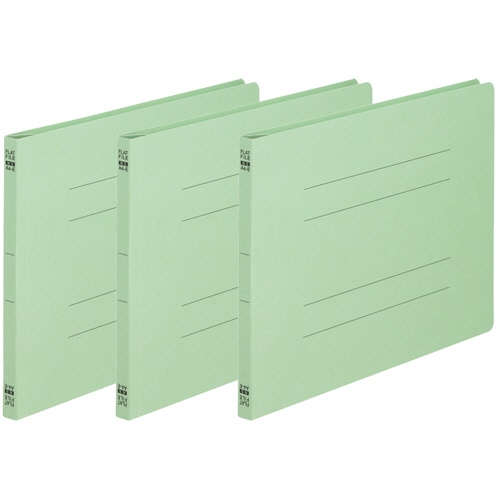 TANOSEE フラットファイル(ノンステープルタイプ) A4ヨコ 150枚収容 背幅18mm 緑 3冊/袋(ご注文単位1袋)【直送品】