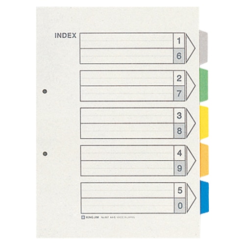 キングジム カラーインデックス A4タテ 2穴 5色5山＋扉紙 907 10組/袋（ご注文単位1袋）【直送品】
