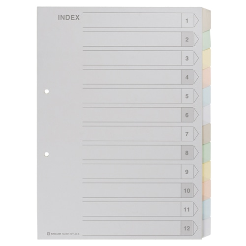 キングジム カラーインデックス A4タテ 2穴 6色12山＋扉紙 907-12Y 1組（ご注文単位1組）【直送品】