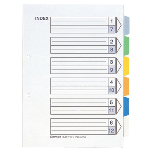 キングジム カラーインデックス A4タテ 2穴 6色6山＋扉紙 907-6Y 10組/袋（ご注文単位1袋）【直送品】