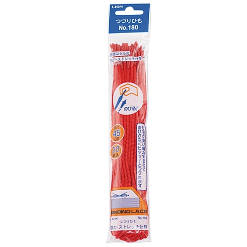 ライオン事務器 つづりひも 450mm 赤 セル先 PP糸ニット丸編 No.180 20本/袋(ご注文単位1袋)【直送品】