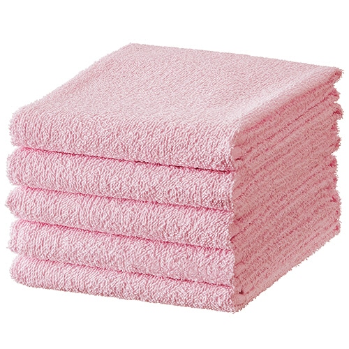 TANOSEE フェイスタオル ピンク 5枚/袋（ご注文単位1袋）【直送品】