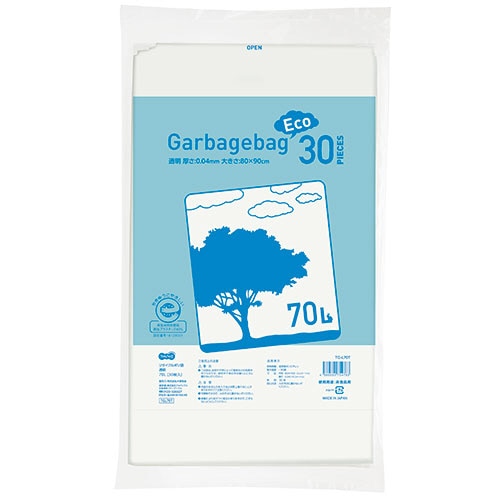 TANOSEE リサイクルポリ袋 透明 70L 30枚/袋（ご注文単位1袋）【直送品】