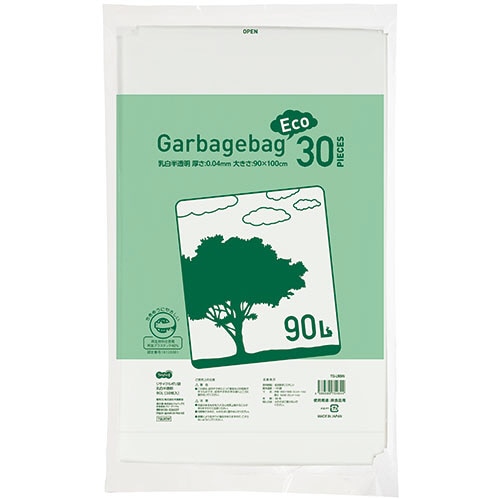 TANOSEE リサイクルポリ袋 乳白半透明 90L 30枚/袋(ご注文単位1袋)【直送品】