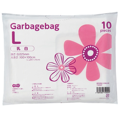 TANOSEE 丸底耳付ゴミ袋 乳白半透明 L 10枚/袋（ご注文単位1袋）【直送品】