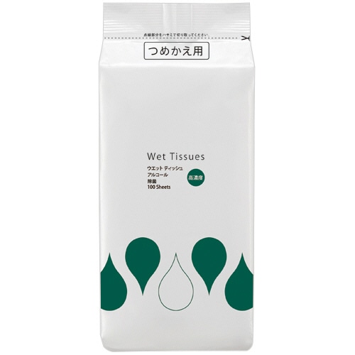 TANOSEE 高濃度除菌アルコールウエットティッシュ ボトル詰替 100枚 20袋/箱（ご注文単位1箱）【直送品】