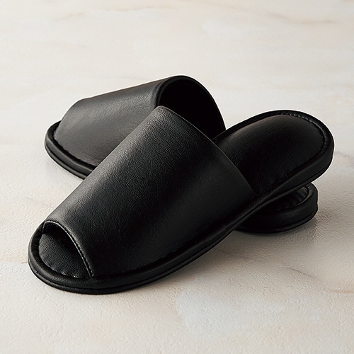 TANOSEE 最高級レザー調スリッパ 外縫い ワイン 1足(ご注文単位1足)【直送品】