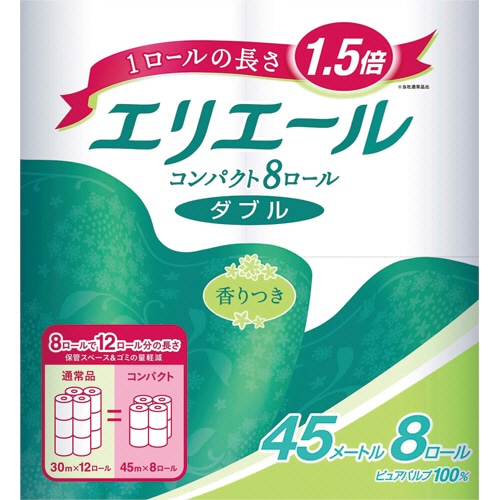 大王製紙 エリエール トイレットティシュー コンパクト ダブル 芯あり 45m 香り付き 64ロール/箱(ご注文単位1箱)【直送品】