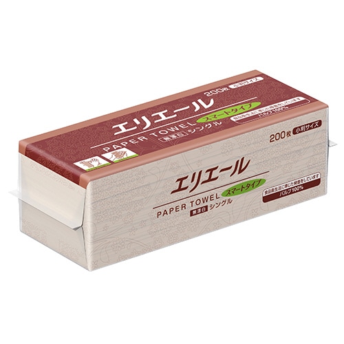 大王製紙 エリエール ペーパータオル スマートタイプ 無漂白シングル 小判 200枚 42袋/セット(ご注文単位1セット)【直送品】