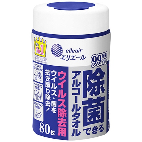 大王製紙 エリエール 除菌できるアルコールタオル ウイルス除去用 本体 80枚/個(ご注文単位1個)【直送品】