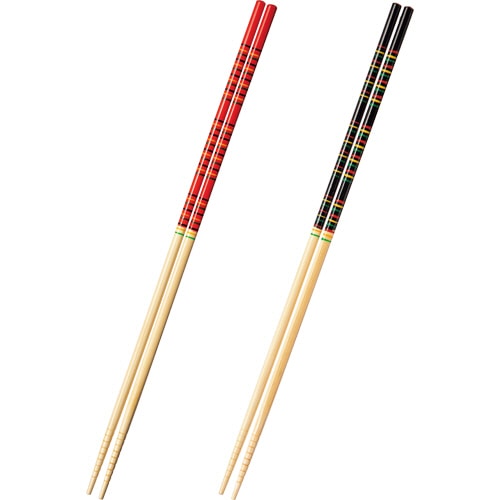 大和物産 カブキ菜箸 赤・黒 約33cm 2膳/袋(ご注文単位1袋)【直送品】