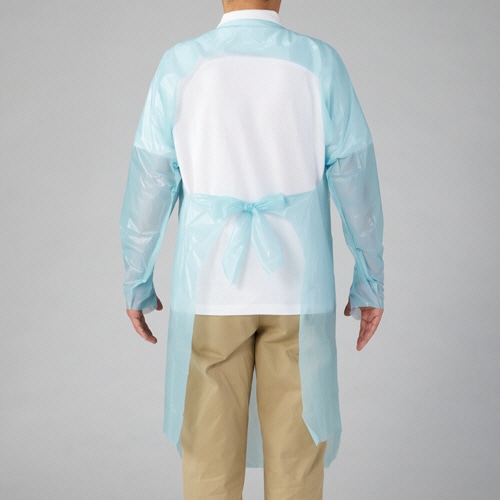 オオサキメディカル クリーンエプロン 袖付 フィンガーフック フリーサイズ ブルー 73739 10枚/箱(ご注文単位1箱)【直送品】