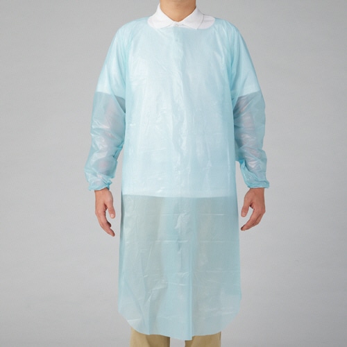 オオサキメディカル クリーンエプロン 袖付 ふつうサイズ ブルー 73732 10枚/箱（ご注文単位1箱）【直送品】