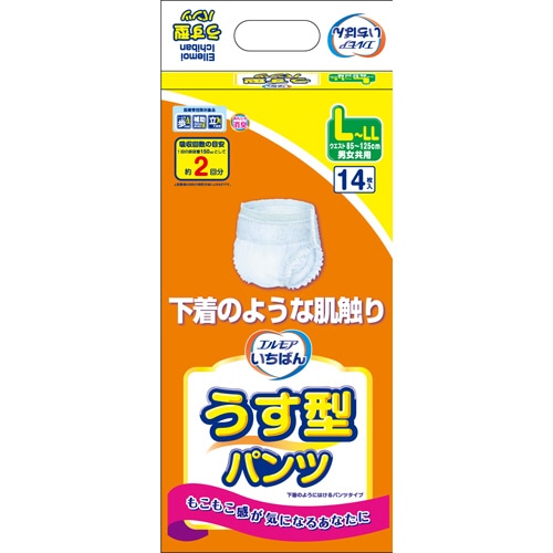 カミ商事 エルモア いちばん うす型パンツ L-LL 14枚 4袋/箱(ご注文単位1箱)【直送品】