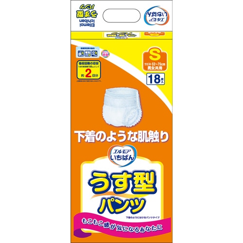 カミ商事 エルモア いちばん うす型パンツ S 18枚 4袋/箱(ご注文単位1箱)【直送品】