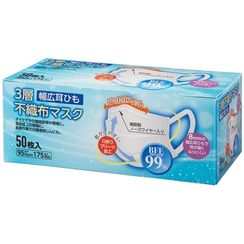 クラフトマン 3層不織布マスク 幅広耳ひもタイプ S-025 50枚/箱（ご注文単位1箱）【直送品】
