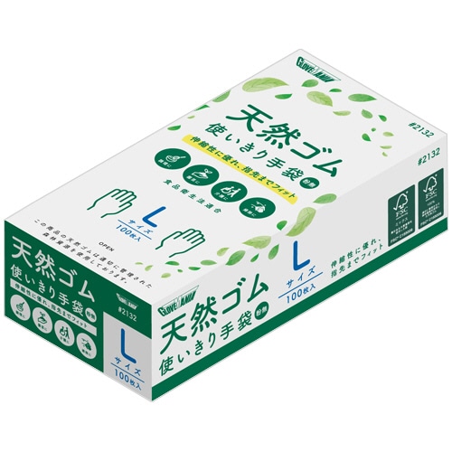 川西工業 天然ゴム使いきり手袋 粉なし L #2132 100枚/箱（ご注文単位1箱）【直送品】