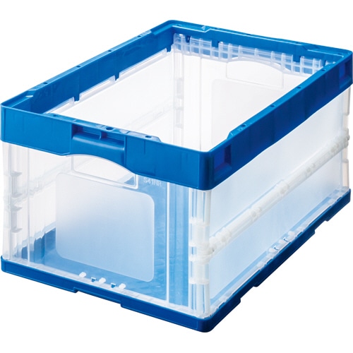TANOSEE 折りたたみコンテナ 40L ダークブルー/透明 10台/セット(ご注文単位1セット)【直送品】