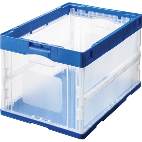 TANOSEE 折りたたみコンテナ 50L ダークブルー/透明 10台/セット(ご注文単位1セット)【直送品】