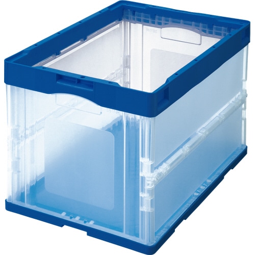 TANOSEE 折りたたみコンテナ 60L ダークブルー/透明 10台/セット(ご注文単位1セット)【直送品】