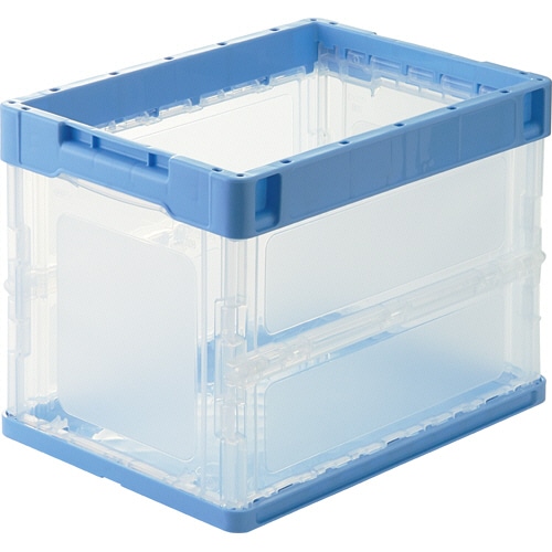 TANOSEE 折りたたみコンテナ 軽量タイプ フタなし 20L ブルー/透明 1台(ご注文単位1台)【直送品】