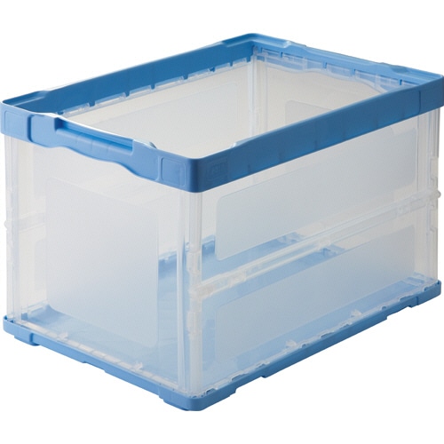 TANOSEE 折りたたみコンテナ 軽量タイプ フタなし 50L ブルー/透明 1台(ご注文単位1台)【直送品】