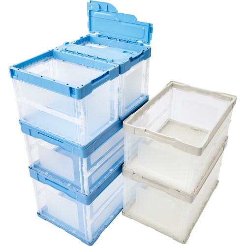 TANOSEE 折りたたみコンテナ 軽量タイプ フタなし 50L ホワイト/透明 1台(ご注文単位1台)【直送品】