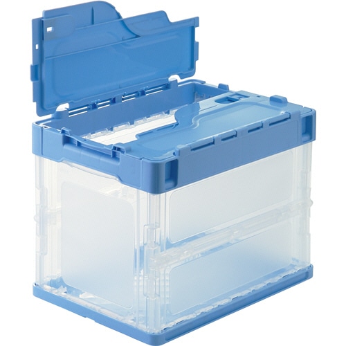 TANOSEE 折りたたみコンテナ 軽量タイプ フタ一体型 20L ブルー/透明 1台(ご注文単位1台)【直送品】