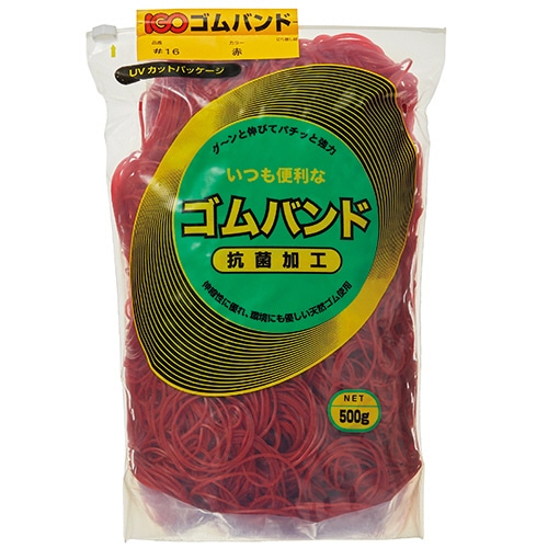 アイ・ジー・オー ゴムバンド #16 赤 500g #16-TR-M 1袋（ご注文単位1袋）【直送品】