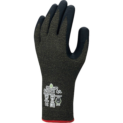 ショーワグローブ 耐切創背抜き手袋 S-TEX 581 L ブラック S-TEX581-L 1双(ご注文単位1双)【直送品】