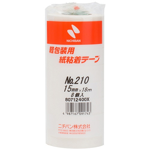 ニチバン 紙粘着テープ No.210 15mm×18m 白 210H-15 8巻/袋(ご注文単位1袋)【直送品】