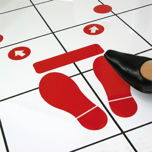 長門屋商店 フロア誘導シール 一旦停止足型(赤) FN210 1パック(ご注文単位1パック)【直送品】