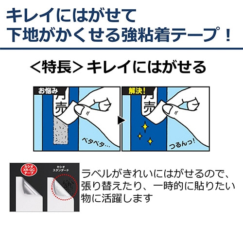 カシオ NAME LAND キレイにはがせて下地がかくせる強粘着テープ 6mm×8m 白/黒文字 XR-6GCWE 1個(ご注文単位1個)【直送品】