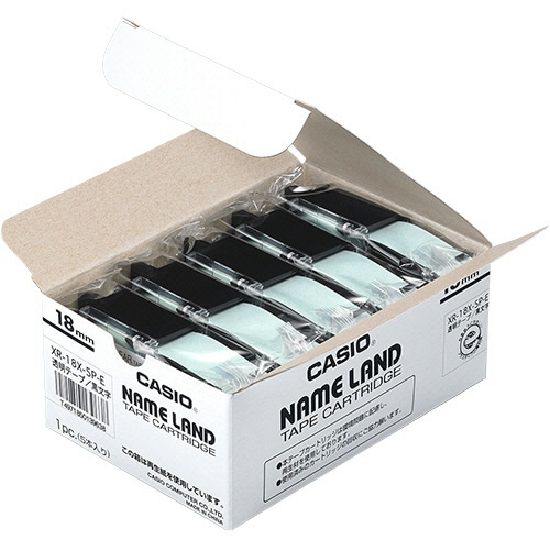 カシオ NAME LAND スタンダードテープ 18mm×8m 透明/黒文字 XR-18X-5P-E 10個/箱（ご注文単位1箱）【直送品】