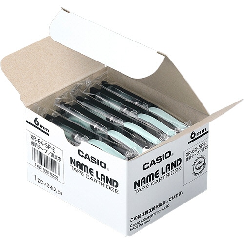 カシオ NAME LAND スタンダードテープ 6mm×8m 透明/黒文字 XR-6X-5P-E 5個/袋（ご注文単位1袋）【直送品】