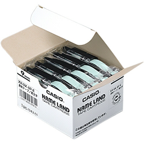 カシオ NAME LAND スタンダードテープ 9mm×8m 透明/黒文字 XR-9X-5P-E 30個/箱（ご注文単位1箱）【直送品】