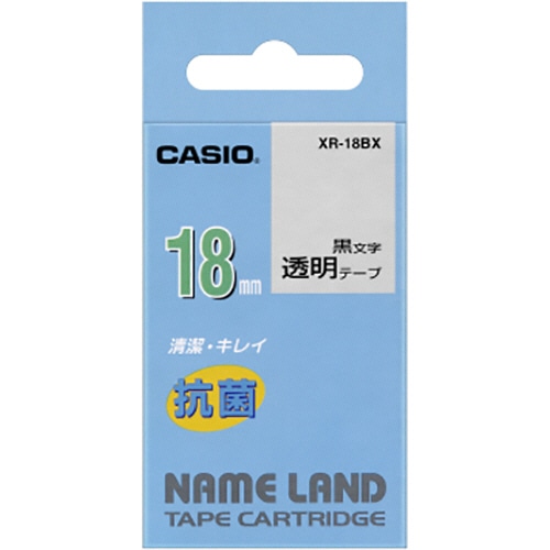 カシオ NAME LAND 抗菌テープ 18mm×5.5m 透明/黒文字 XR-18BX 1個（ご注文単位1個）【直送品】