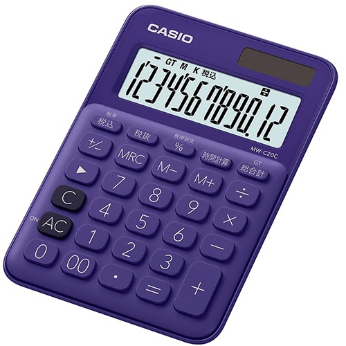 カシオ カラフル電卓 ミニジャストタイプ 12桁 パープル MW-C20C-PL-N 1台（ご注文単位1台）【直送品】