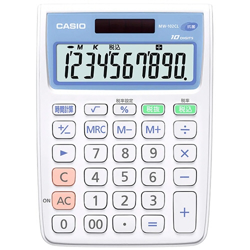 カシオ 抗菌電卓 10桁 ミニジャストタイプ MW-102CL-N 1台(ご注文単位1台)【直送品】