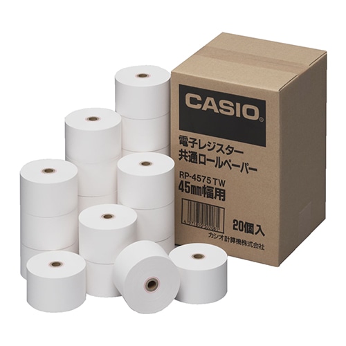カシオ 電子レジスター用 ロールペーパー 幅45×直径75mm×長さ52m 芯内径12mm RP-4575-TW 20個/袋(ご注文単位1袋)【直送品】