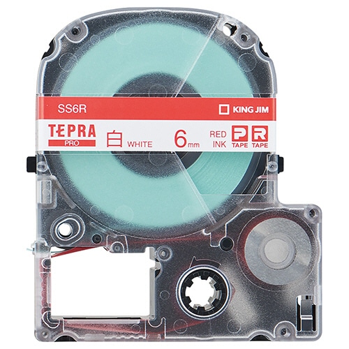 キングジム テプラ PRO テープカートリッジ 6mm 白/赤文字 SS6R 1個（ご注文単位1個）【直送品】