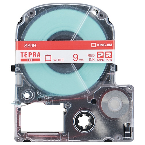 キングジム テプラ PRO テープカートリッジ 9mm 白/赤文字 SS9R 1個（ご注文単位1個）【直送品】
