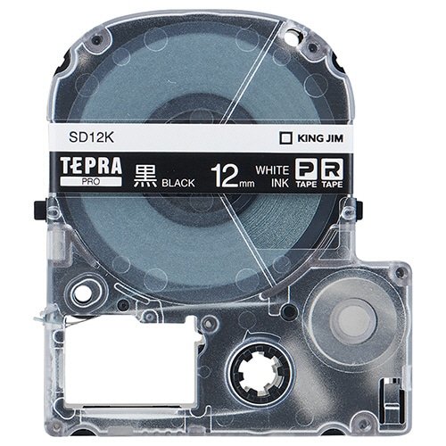 キングジム テプラ PRO テープカートリッジ ビビッド 12mm 黒/白文字 SD12K 1個(ご注文単位1個)【直送品】