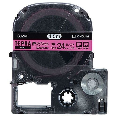キングジム テプラ PRO テープカートリッジ マグネットテープ 24mm ピンク/黒文字 SJ24P 1個（ご注文単位1個）【直送品】