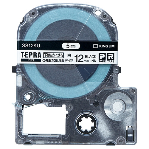 キングジム テプラ PRO テープカートリッジ 下地がかくせるラベル 12mm 白/黒文字 SS12KU 1個（ご注文単位1個）【直送品】