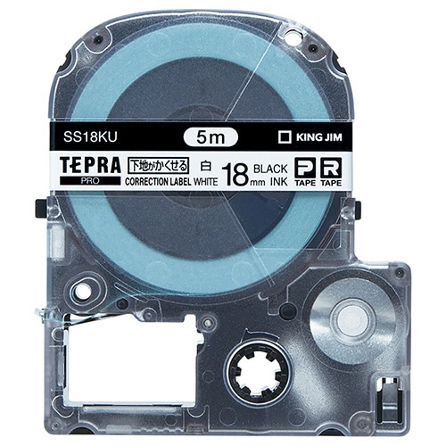 キングジム テプラ PRO テープカートリッジ 下地がかくせるラベル 18mm 白/黒文字 SS18KU 1個（ご注文単位1個）【直送品】