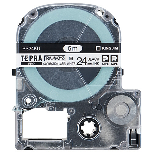 キングジム テプラ PRO テープカートリッジ 下地がかくせるラベル 24mm 白/黒文字 SS24KU 1個（ご注文単位1個）【直送品】