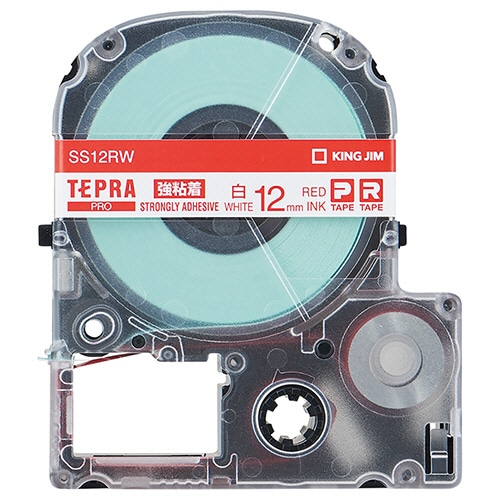 キングジム テプラ PRO テープカートリッジ 強粘着 12mm 白/赤文字 SS12RW 1個（ご注文単位1個）【直送品】